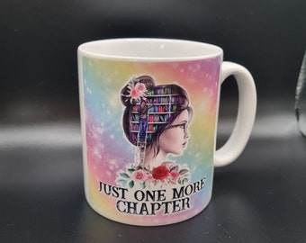 Just one more chapter printed mug and coaster set. books, bookworm, library, reading, office, gift idea, gift set,gifts for her,mother's day