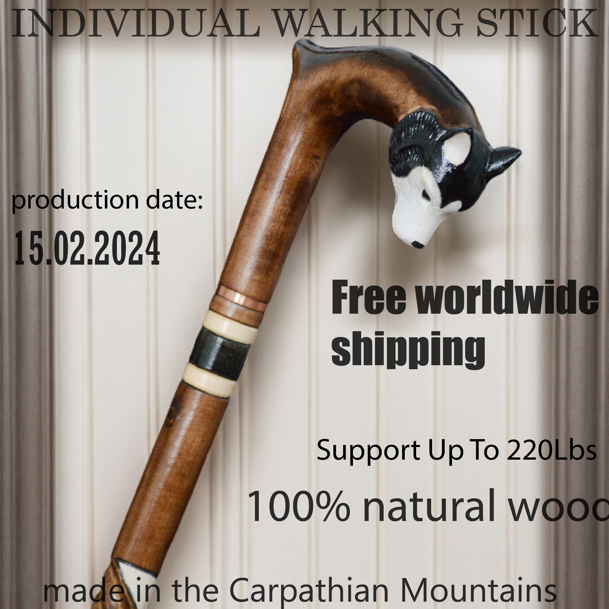 Hand Carved Wooden Cane, Walking Stick for Man and Woman. Unique Dog ...
