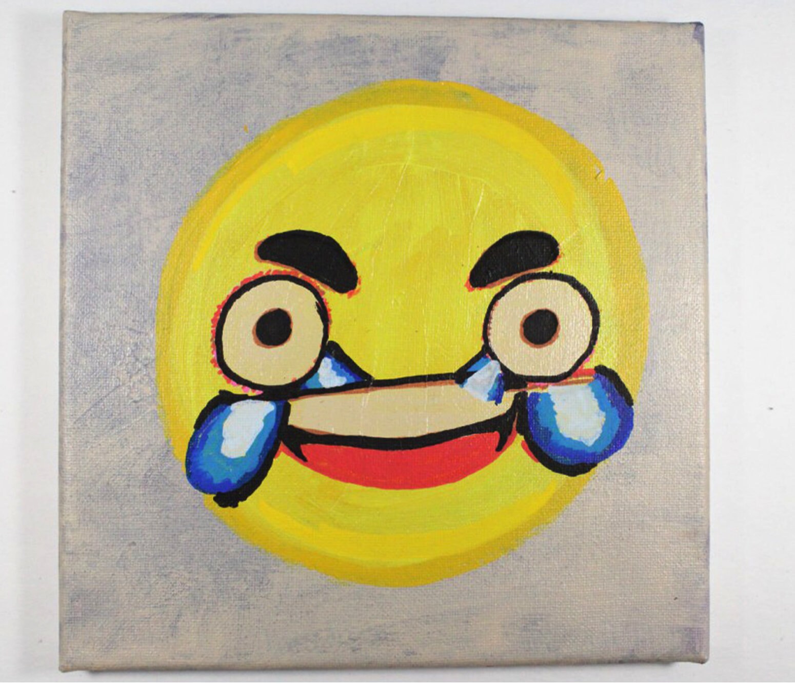 Cursed Emoji 13. Acrylic on canvas. 12 inch diameter tondo #painting # cursedemoji #ye