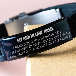 Personalized MY Son In Law Christmas Gifts Son-in-law Gifts For Son In Law Engraved Bracelet Laser For Son In Law Gifts Idea,Black Bracelet image 2