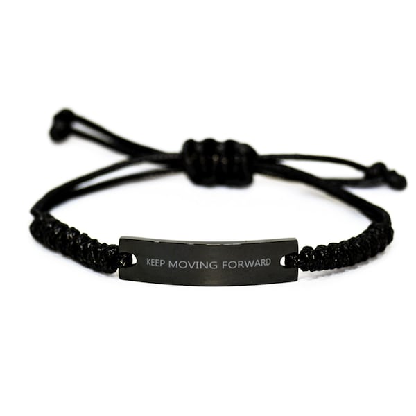 Keep Moving Forward Bracelet, Inspirational Bracelet, Black Braided Rope Bracelet, Valentine Inspirational Gift ,