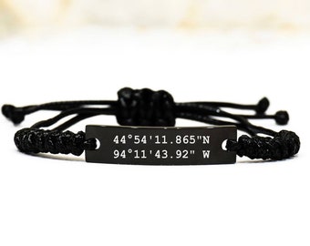 Coordinate Bracelet, Latitude Longitude Bracelet, GPS Coordinate Bracelet, Location Bracelet, Coordinates jewelry, Gift for Her