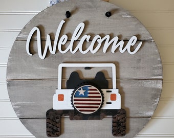 Off Road Vehicle Welcome Sign, Interchangeable Door Hanger w/11 Attachments. SUV , Birthday Gift, Housewarming Gift, Birthday Day Gift