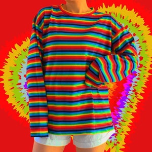 Regenboog LGBTQ Gay Pride lesbische Drag Queen top met lange mouwen Oversized Regenboog Maat S/M