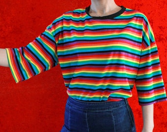 Rainbow Striped LGBTQ Pride T-shirt - Oversized Top (Size S/M)