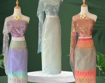 Zestaw tradycyjnego stroju tajskiego, sarong w stylu tajskim, spódnica batikowa boho, rozmiar uniwersalny, odzież na imprezy i wydarzenia kulturalne w Azji Południowo-Wschodniej