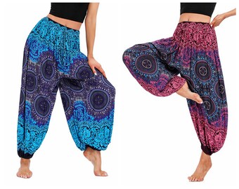 Pantalon thaïlandais, pantalon Boho, pantalon de yoga Harem taille libre, bas de plage confort, pantalon de danse hippie, pantalon Boho Print Festival Genie