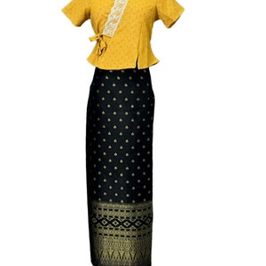 Traditional Thai Black Sarong Wrap, Free Size Wrap Skirt Thai Dress, A Pencil Dress Bali Batik Boho Long Dress, Adjustable Ready to Wear
