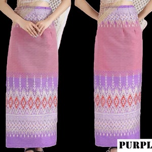 Paréo traditionnel thaïlandais enveloppant, jupe sarong portefeuille taille unique, robe thaï, robe fourreau, robe longue bohème en batik de Bali, prêt-à-porter réglable Purple