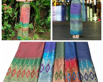 Traditional Thai Sarong Wrap, Free Size Wrap Sarong Skirt Thai Dress, A Pencil Dress Bali Batik Boho Long Dress, Adjustable Ready to Wear