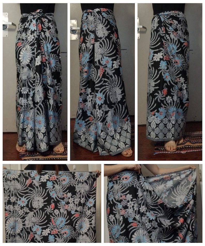 Batik Sarong Wrap 72" X 46" Colorful Summer Beach Cover Ups, Bali Batik Fabric Textiles Clothes & Decorative Clothes - Floral Flower Dress image 7