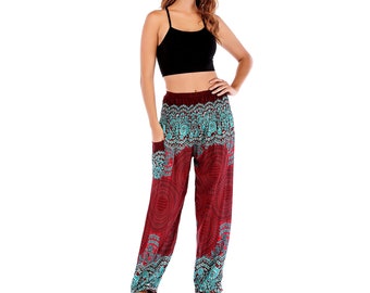 Pantalon thaïlandais, pantalon Boho avec poche, pantalon de yoga Harem taille libre, pantalon de danse hippie confort, pantalon Genie du festival Boho Print