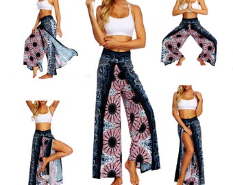 Pantalon portefeuille décontracté à jambe large ouverte, pantalon Boho, pantalon de yoga Harem taille libre, pantalon de danse hippie confort, vêtements de festival Boho Print