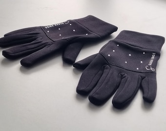Rhinestone Figure Skating Gloves | Black Thermal Softshell, Touchscreen Friendly