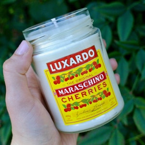 Luxardo Cherry Scented Soy Candle: Upcycled Jar, Handmade