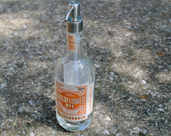 Reusable Soap/Lotion Pump Made from Upcycled Honeysuckle Wildflower Rye Glass Bottle + Custom-Fit Stainless Steel Dispenser