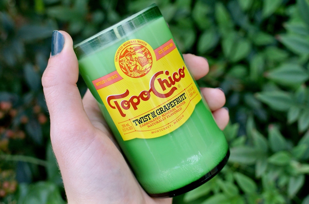 Topo Chico twist of Grapefruit Handmade Candle in Repurposed Topo Chico