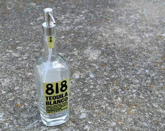 Reusable Soap/Lotion Pump Made from Upcycled 818 Tequila Blanco Glass Bottle + Custom-Fit Stainless Steel Dispenser