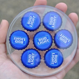 Handmade Bud Light Beer Bottle Cap Coaster: Upcycled Resin Art