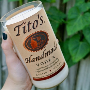 Handmade Vanilla Chestnut Soy Candle in Upcycled Tito&#39;s Vodka Bottle (1L)