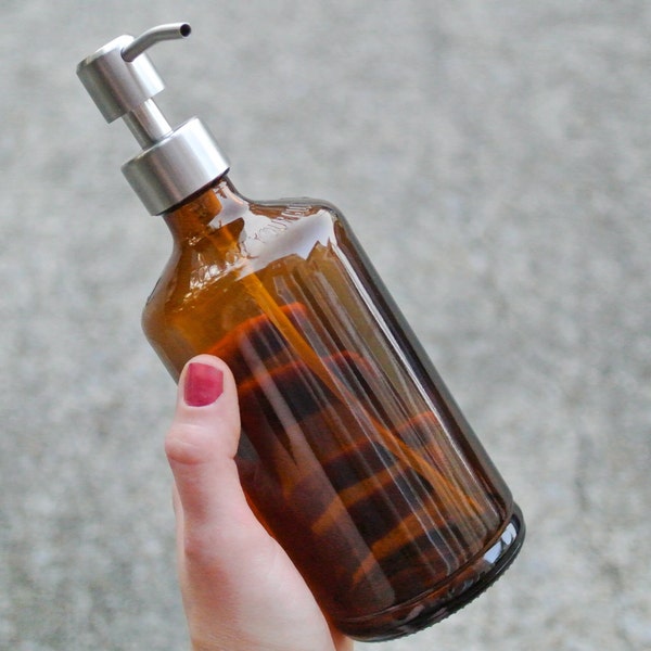 Healthade Kombucha | Reusable Glass Soap/Lotion Pump Bottle | Made from Upcycled Bottle and Custom-Fit Stainless Steel Pump Dispenser