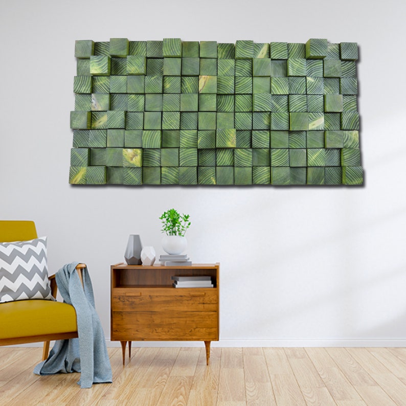 Modern Wood Wall Art, Wood Wall Sculpture, Green Wood Wall Art, Bedroom