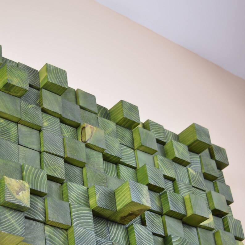 Modern Wood Wall Art, Wood Wall Sculpture, Green Wood Wall Art, Bedroom