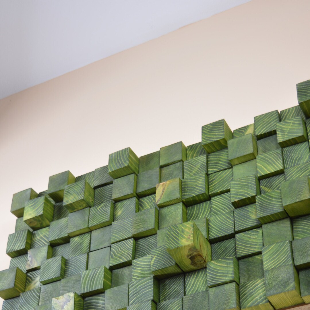Modern Wood Wall Art, Wood Wall Sculpture, Green Wood Wall Art, Bedroom