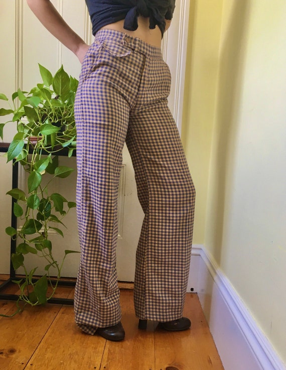 70s Vintage Gingham Blue/Tan 'Cheap Jeans' BELL BO