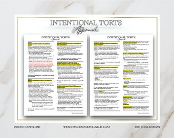 Law School Tort Law - Intentional Torts Approach - DIGITAL DOWNLOAD