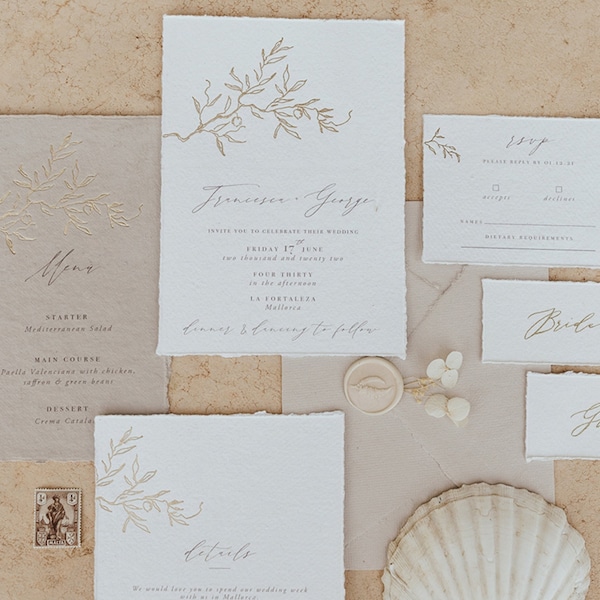 Olive Wedding Invite / Botanical Wedding Invitation / Gold Foil Wedding Invitation / Beach Wedding Invitation / Rustic Wedding Invitation