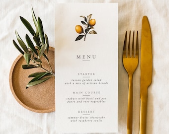 Lemon Wedding Menu / Menu / Wedding Stationery / Mediterranean Table Decor / Botanical Wedding Menu / Country Wedding Menu / Wedding Menu