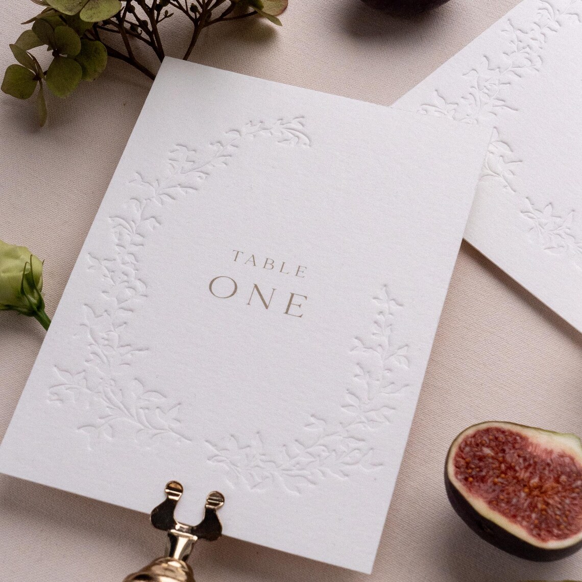 Embossed Floral Wreath Wedding Table Numbers: Luxe Ivory Card - Etsy