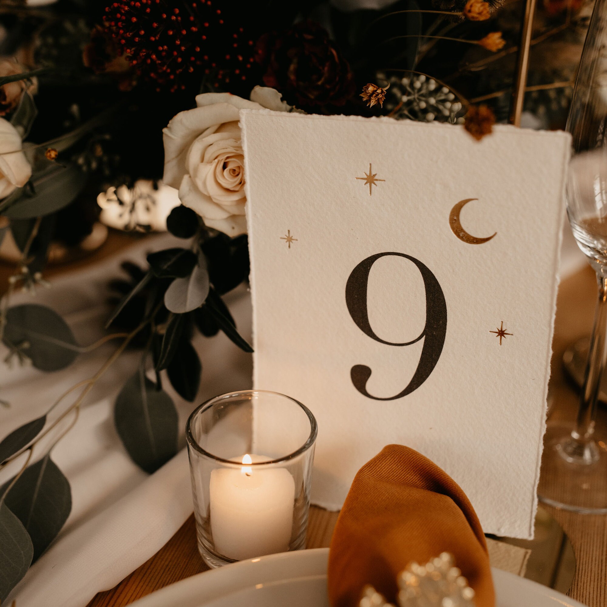 Large Star Table Numbers Gold Foil Moon & Stars Table Numbers: Handmade Cotton Paper - Etsy