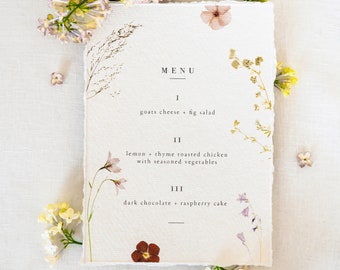 Pressed Flower Wedding Menu / Wedding Menu Card / Floral Wedding Menu / Boho Wedding Decor / Boho Wedding Menu / Wildflower Wedding Menu