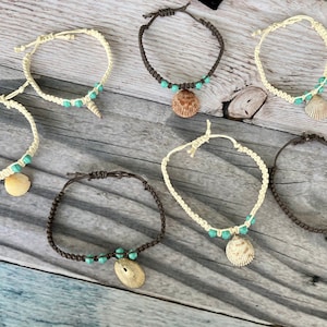 Braided macrame shell bracelets beach bracelet shell bracelet shark tooth bracelet