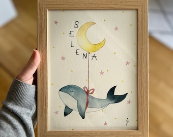 Original watercolor: animals for birth or child's room