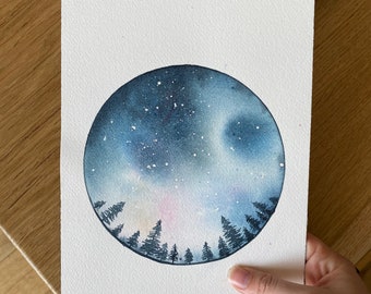 Original Aquarell Mond