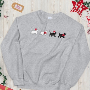 cute Christmas cat X-mas candy cane Unisex Hoodie Santa is on the way holiday wreath Hang in there bow heart,