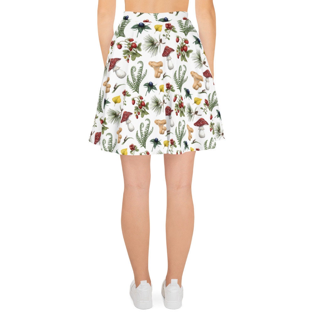 Mushroom Forest Skirt White Skater Skirt Strawberry Plant | Etsy