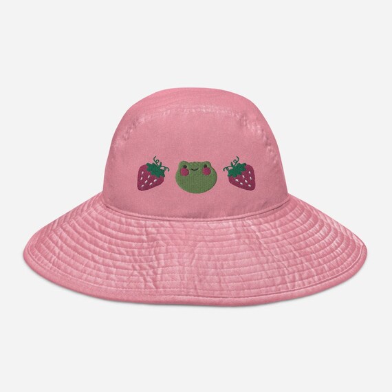 Strawberry Frog Embroidered Bucket Hat Cute Froggy Froggie Etsy
