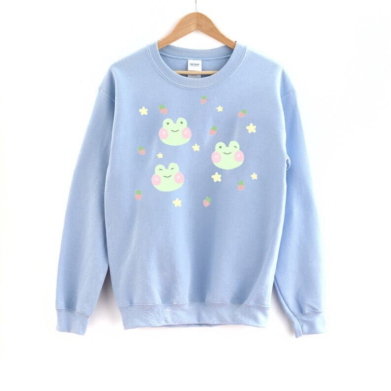 Kawaii Strawberry Frogs Sweatshirt Harajuku Clothing Fairy Kei Cottag…