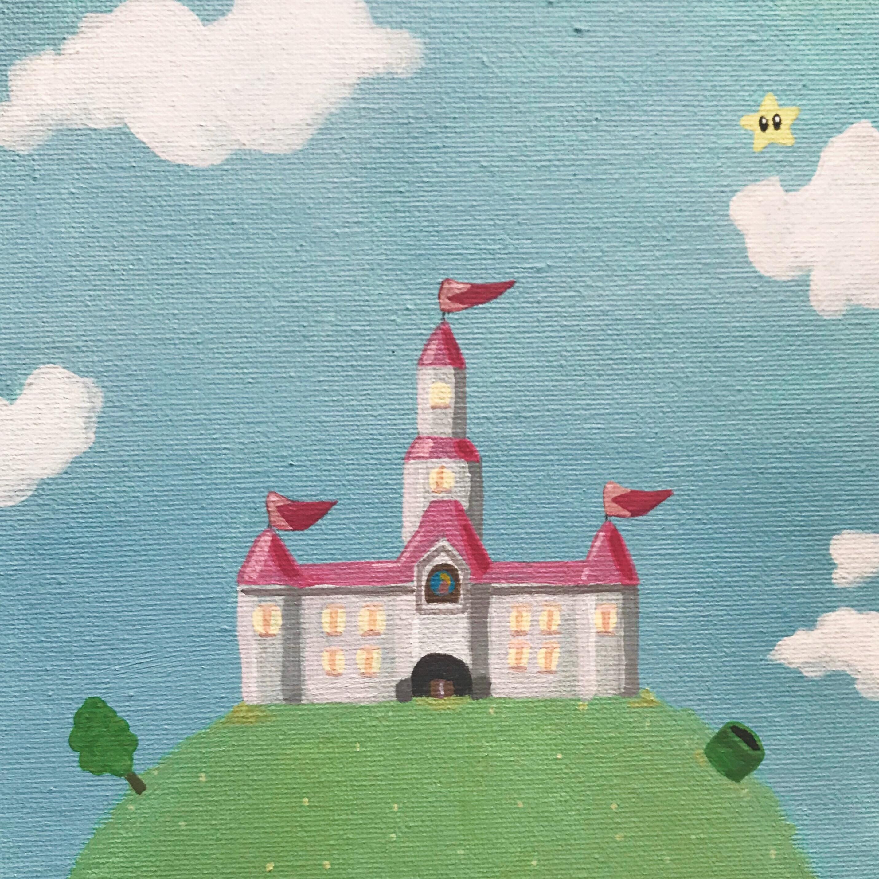 Peach's Castle Acrylic Painting Original Artwork Super Etsy