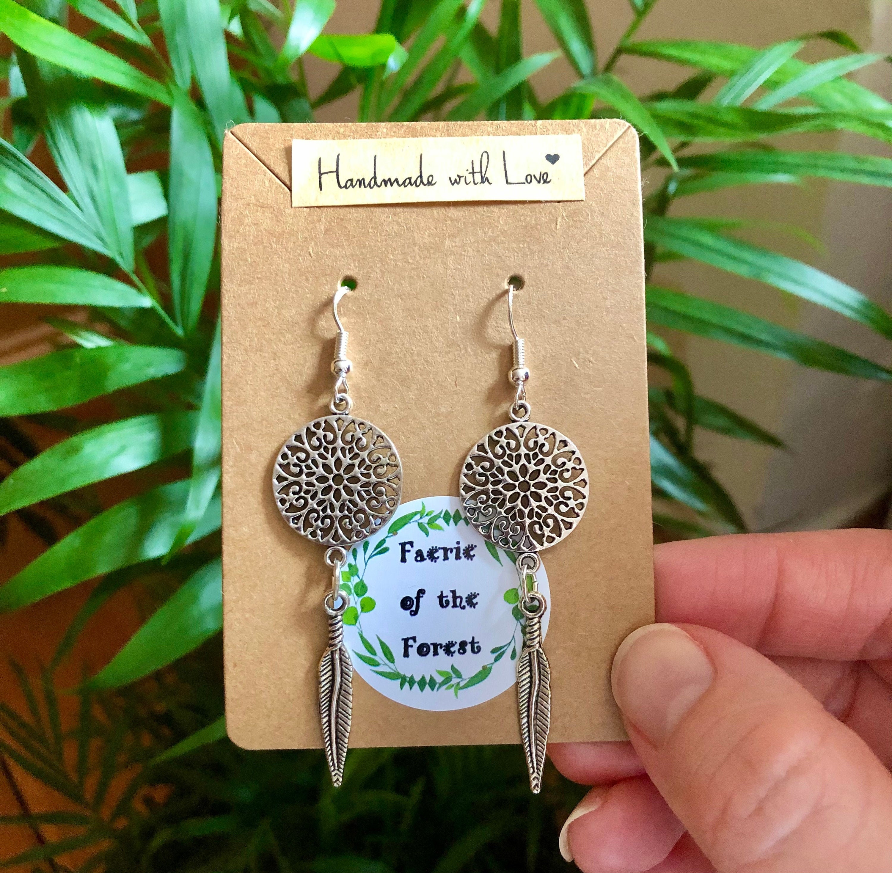 Mandala & Feather Earrings ~ Sterling Silver Ear Wires - Etsy
