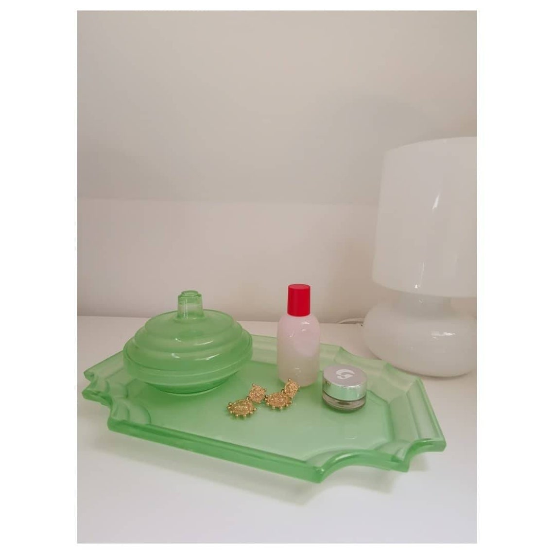 Vintage Green Glass Dressing Table Set Etsy