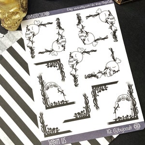 Decoratiestickers schedel en grafhoek voor bulletjournals en planners