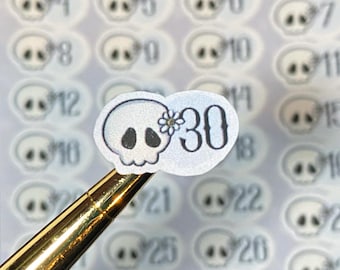 Totenkopf Zahlen Aufkleber für Planer, Journaling, Junk Journals, Scrapbooks und Kalender