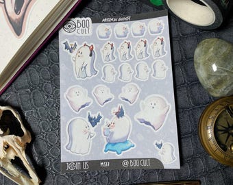 Mini Gespenster und Fledermäuse Sticker Seiten für Planer, Journaling, Junk Journals, Scrapbooks und Kalender