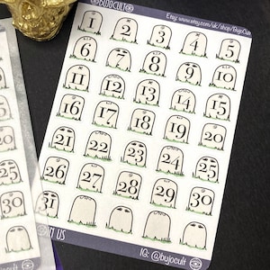 Ministickervel grafsteennummers voor bulletjournals en planners
