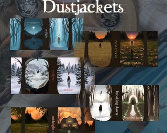 May include: A collection of "Twilight Saga" hardback dust jackets. Each jacket features a unique illustration with titles like "Twilight," "New Moon," "Eclipse," "Breaking Dawn," and "Midnight Sun." The text "Digital Download" is also visible.